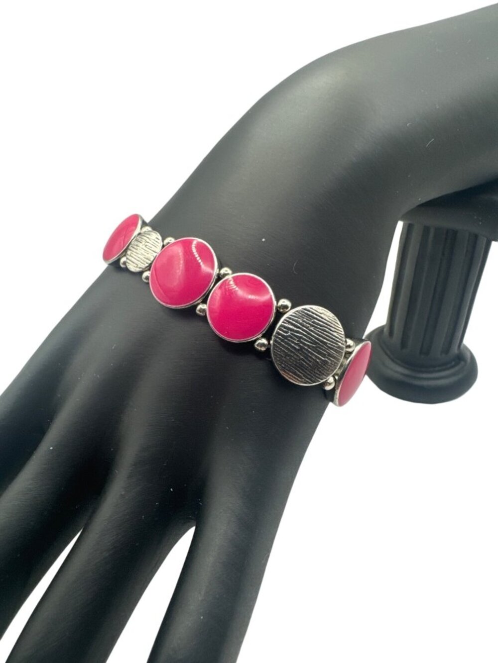 Pink & Silver-Tone Stretch Bracelet Round 7.5 inch